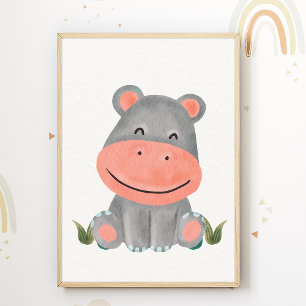 Affiche de nurserie de l'hippopotame mignon décora