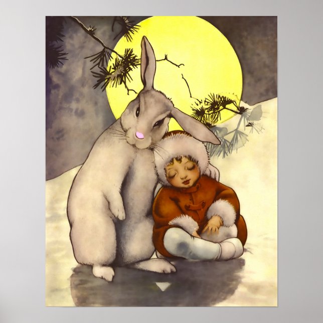 Affiche de nurserie enfant endormi avec lapin (Devant)