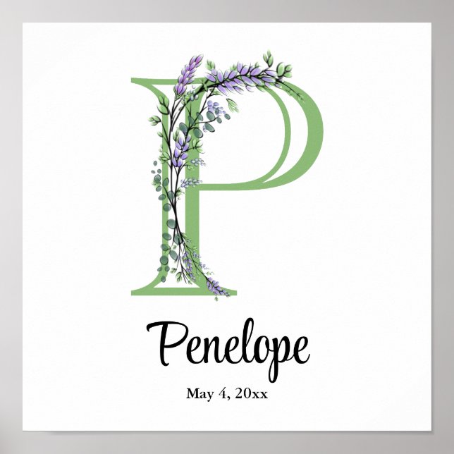 Affiche de nurserie Eucalyptus Lavande Monogramme  (Devant)