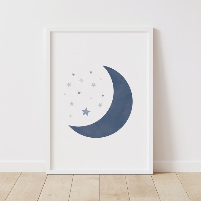 Affiche de nurserie garçon Lune et Étoiles Bleu Ma (Créateur téléchargé)