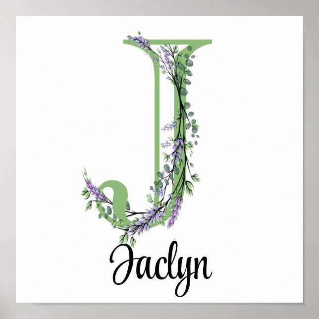 Affiche de nurserie Monogramme J Lavande Eucalyptu (Devant)