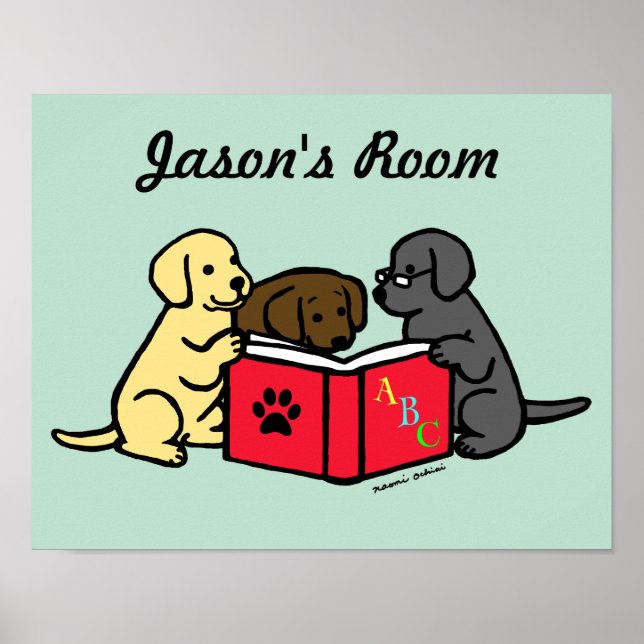 Affiche de nurserie pour chiots labrador lisant (Devant)