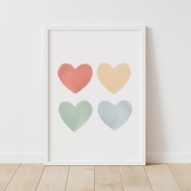 Affiche de nursery coeurs aquarelle arc-en-ciel (Créateur téléchargé)
