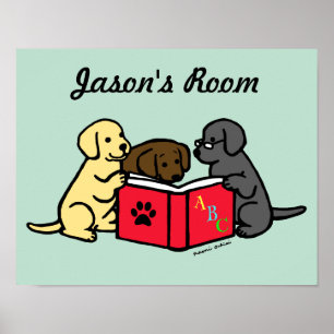 Affiche de nursery pour chiots labrador lisant
