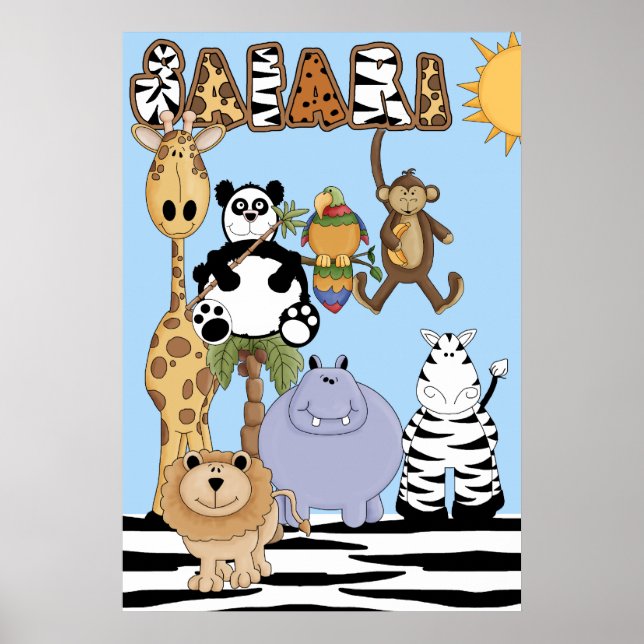 Affiche de nursery sur les animaux de la savane (Devant)