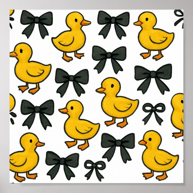 Affiche de papier Cute Ducks & Bows – Papier de va (Devant)