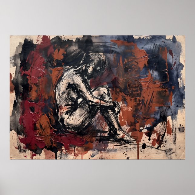 Affiche de papier peint figuratif rouge foncé (Devant)