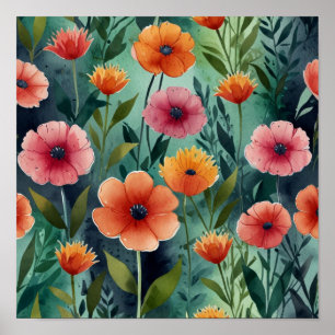 Affiche de papier peint floral élégant neutre