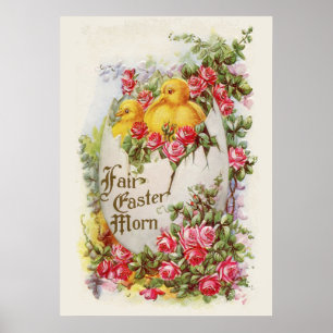 Affiche de Pâques Poussins et Roses