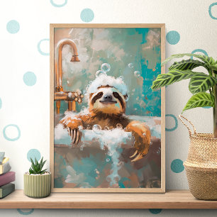 Affiche de paresseux mignon dans un bain moussant