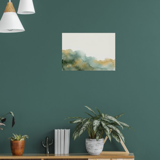 Affiche de paysage abstrait sarcelle or (Salon 1)