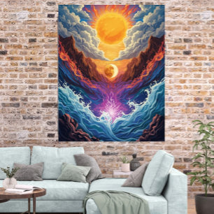 Affiche de paysage abstrait surréaliste de soleil