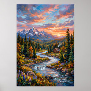 Affiche de paysage de coucher de soleil de rivière