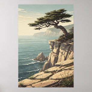Affiche de paysage de falaise côtière de cyprès ba