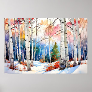 Affiche de paysage de forêt de bouleaux