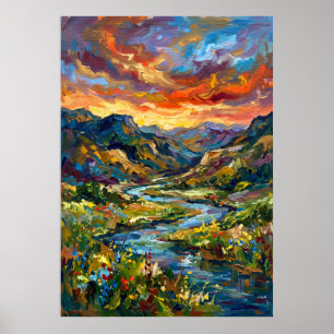 Affiche de paysage de vallée au coucher du soleil