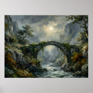 Affiche de paysage d'esprit de pont au clair de lu