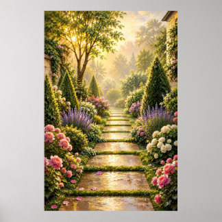Affiche de peinture à l'huile du chemin du jardin