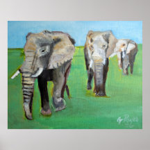 Affiche de peinture à l'huile sur les éléphants d'
