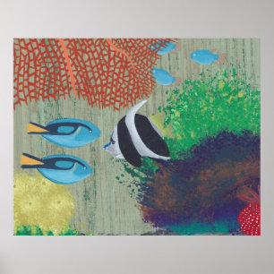Affiche de peinture de poissons tropicaux colorés