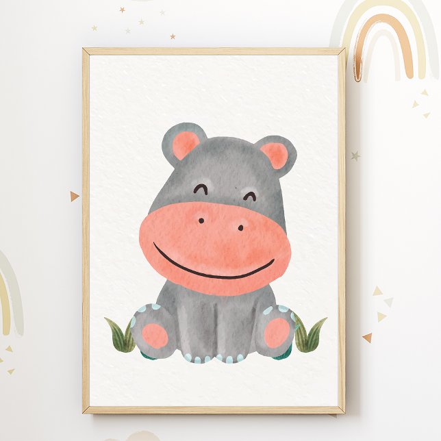 Affiche de pépinière de hippopotame mignon décorat (Créateur téléchargé)