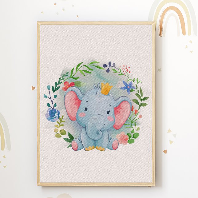 Affiche de pépinière florale éléphant Impression p (Créateur téléchargé)