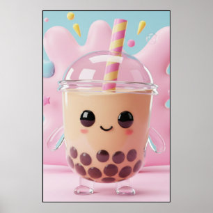 Affiche de personnage de Bubble Tea Kawaii Mignon