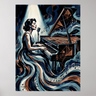 Affiche de piano Art Déco musique vintage