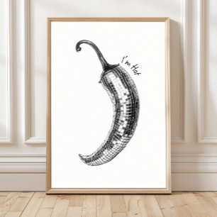 Affiche de piment noir et blanc, boule disco de pi