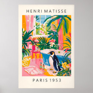 Affiche de pingouin drôle, décor Dopamine, Rose
