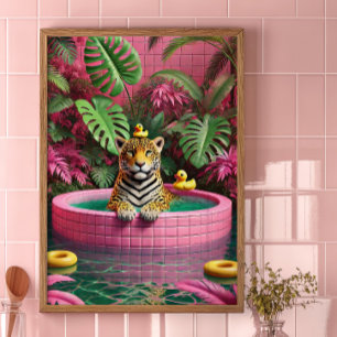 Affiche de piscine au tigre rose Maximaliste Art m
