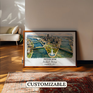 Affiche de Pittsburgh Pennsylvanie, Aquarelle, Sur