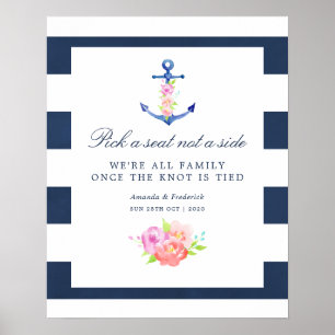 Affiche de placement de mariage nautique floral aq