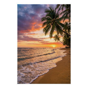 Affiche de plage de coucher de soleil tropical dor