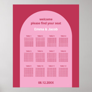 Affiche de plan de table de 12 places Arc Magenta 