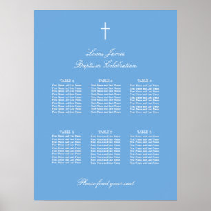 Affiche de plan de table de baptême bleu élégant 6