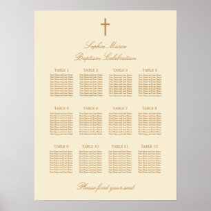 Affiche de plan de table de baptême Cream Beige 12