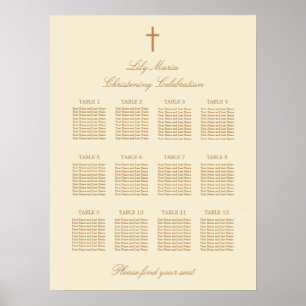 Affiche de plan de table de baptême crème 12 table