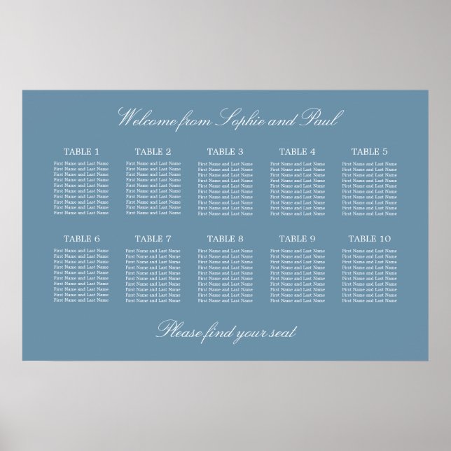 Affiche de plan de table de mariage à 10 tables Bl (Devant)