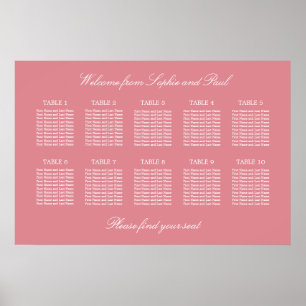 Affiche de plan de table de mariage à 10 tables Ro