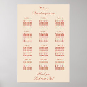 Affiche de plan de table de mariage à 12 tables en