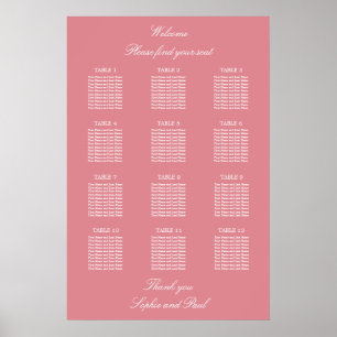 Affiche de plan de table de mariage à 12 tables Ro