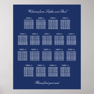 Affiche de plan de table de mariage à 18 tables Bl