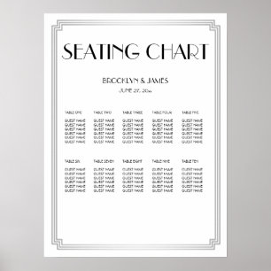 Affiche de plan de table de mariage blanc et argen