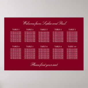 Affiche de plan de table de mariage Burgundy 10