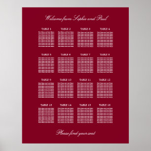 Affiche de plan de table de mariage burgundy 16