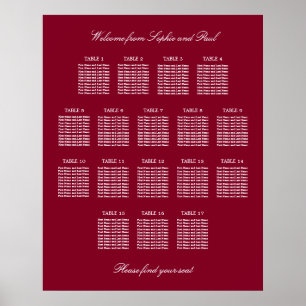 Affiche de plan de table de mariage Burgundy 17