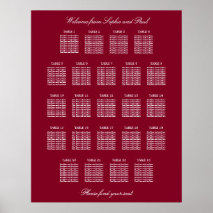 Affiche de plan de table de mariage Burgundy 23