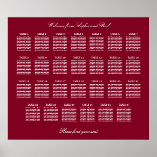 Affiche de plan de table de mariage Burgundy 27