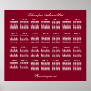 Affiche de plan de table de mariage Burgundy 28